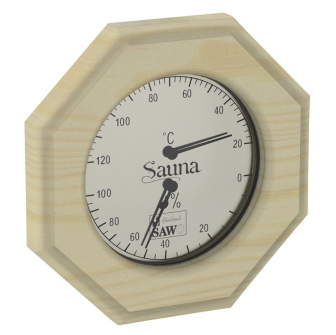 SAWO termo-hygrometer 241-THP, ottekantet, fyrtræ