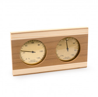 SAUFLEX termo-hygrometer, cedertræ, gylden farve