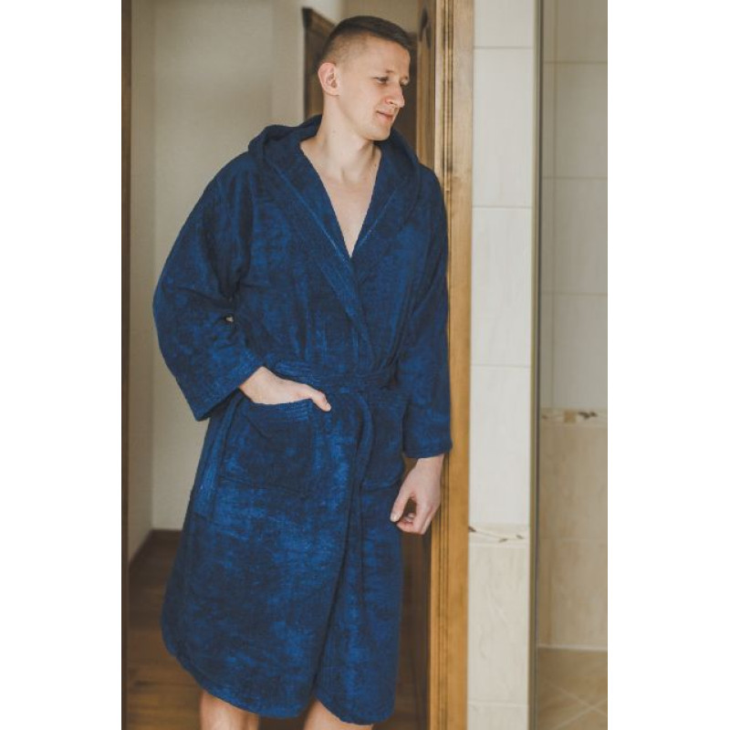 Bomuldsbadekåbe med hætte, blå
