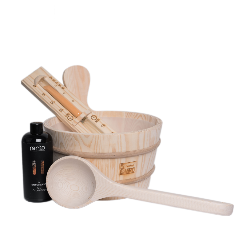 Et sæt saunatilbehør