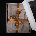 Gavesæt til hende - LIN, 75x140 cm, i gaveæske. Forklæde og hat til sauna - 0