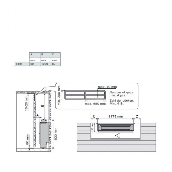 Elektrisk saunaovn - HARVIA skjult varmelegeme HH9 9,0 kW