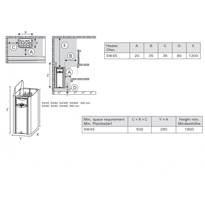 Elektrisk saunaovn - HARVIA The Wall Black Steel SW45E 4,5 kW