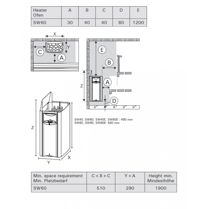 Elektrisk saunaovn - HARVIA The Wall SW60E, 6 kW