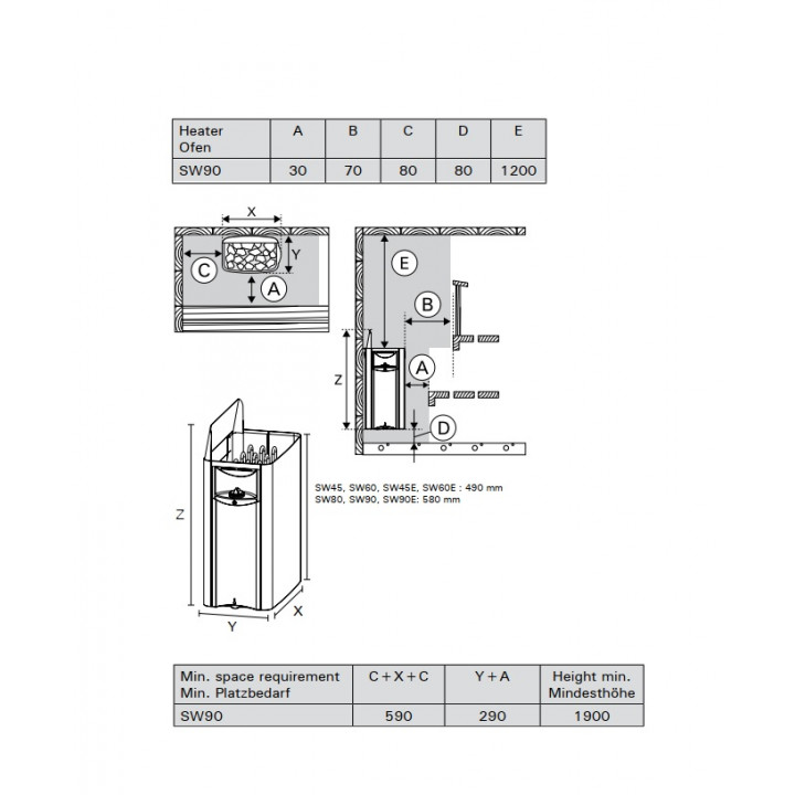 Elektrisk saunaovn - HARVIA The Wall Black Steel SW90 9 kW