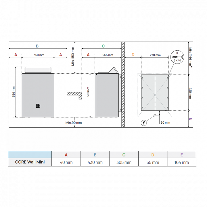 Elektrisk saunaovn - HUUM Core Wall Mini Combi 4