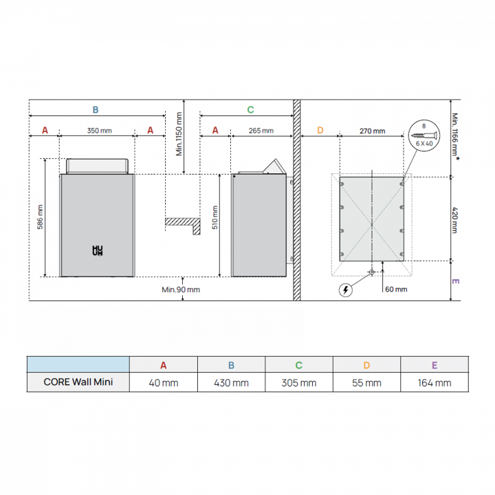 Elektrisk saunaovn - HUUM Core Wall Mini, hvid