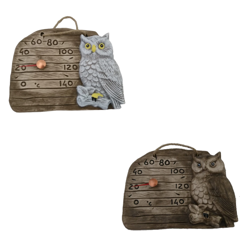 Keramisk saunatermometer - ugle på en gren