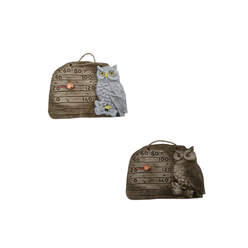 Keramisk saunatermometer - ugle på en gren