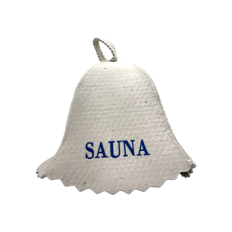 Saunahat - SAUNA, med blå skrift
