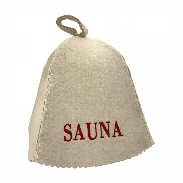 Saunahat - Sauna, med rød skrift