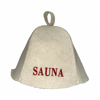 Saunahat - Sauna, med rød skrift