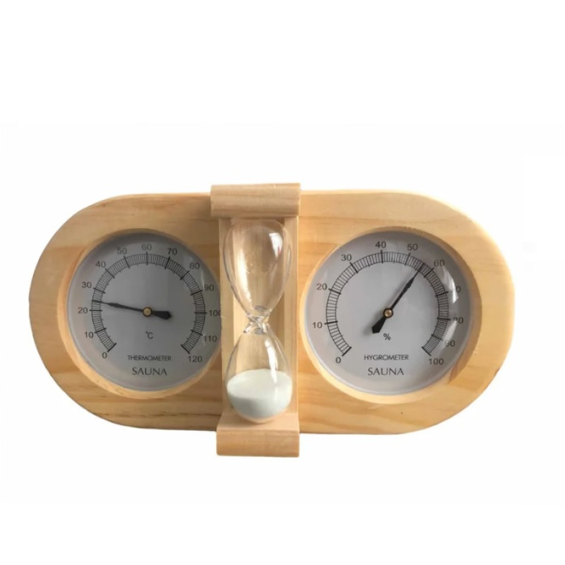 Timeglas, termometer, hygrometer 3 i 1