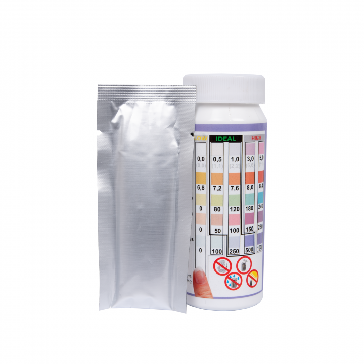 Vandteststrimler Easy-Dip 5 i 1, pH/CL/BR/Stabilisator/Alkalinitet/Hårdhedstest