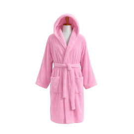 Velour badekåbe med hætte, pink 